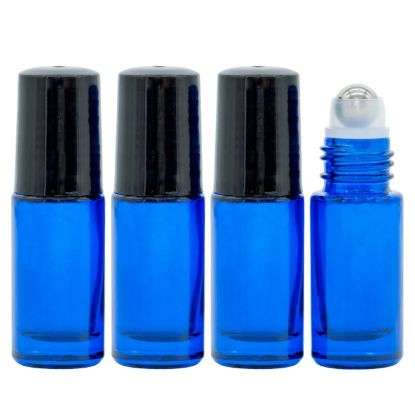 صورة Roll-On Bottle 5 ml Blue Glass Essential Oils Set 4 Pieces - B2B